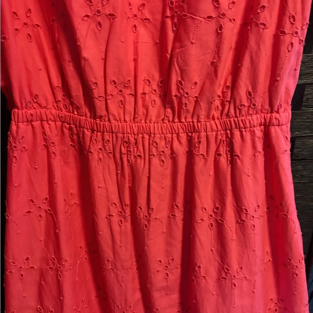 J. Crew Vibrant Coral Eyelet Midi Dress